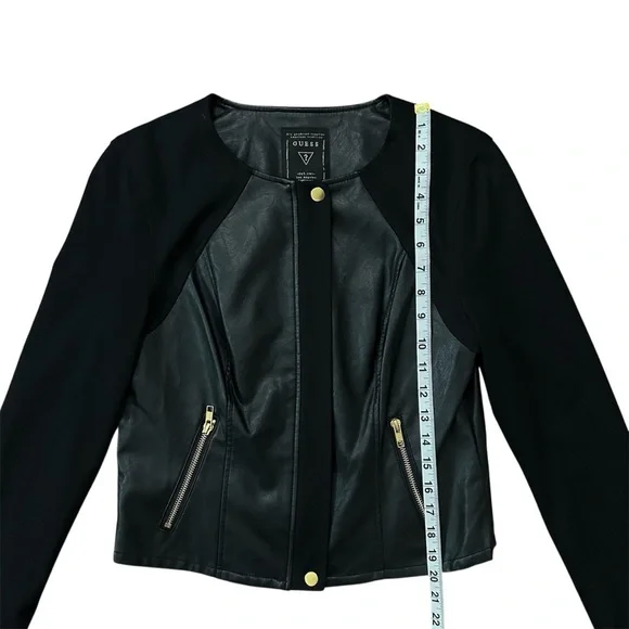Guess Black Faux Leather Waist-Length Jacket Size Medium - Picture 10 of 12